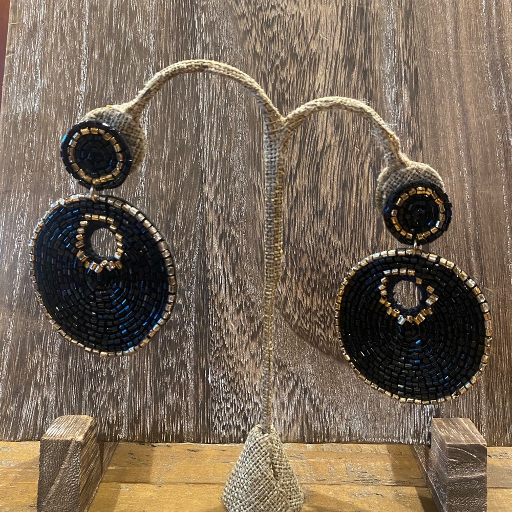 Black and Gold Beaded Earrings